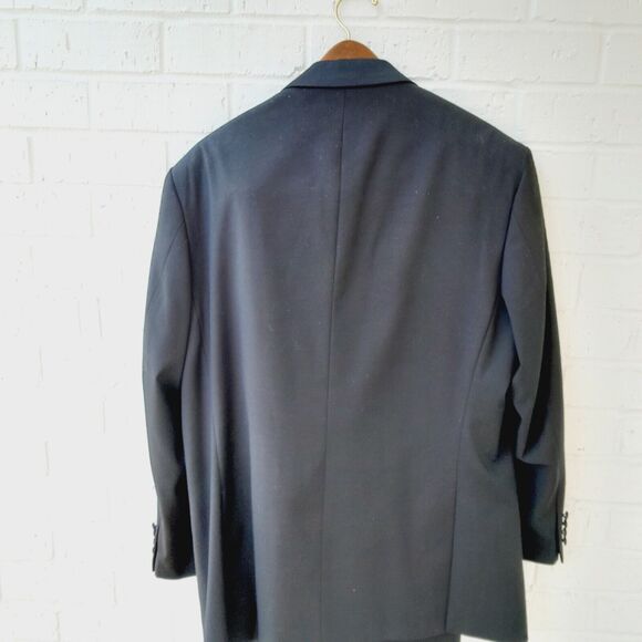 Wedding Tux FELLINI 2 Pc Two Buttons Jacket/Pants Wool Black Sz:44R/… - Picture 2 of 14